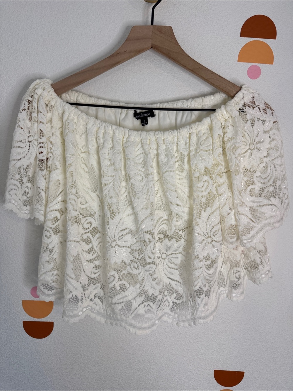 Ambiance Ivory Lace Off-Shoulder Crop Top N0317